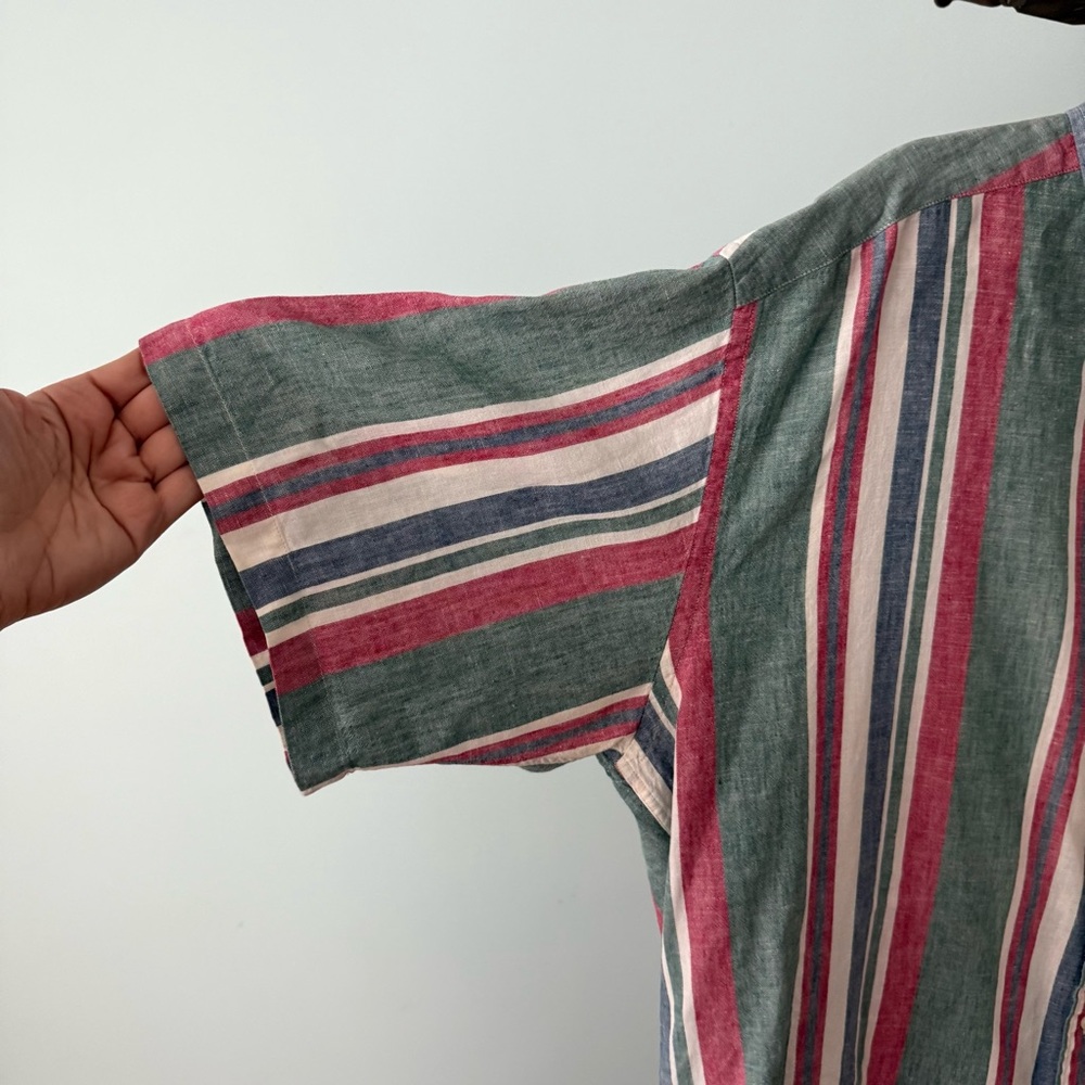 1990s Tommy Hilfiger Awning Stripped Linen Cotton Button Down Dad Shirt Sz XL - Picture 4 of 9